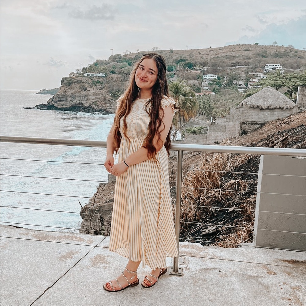 Yellow stripe maxi dress.